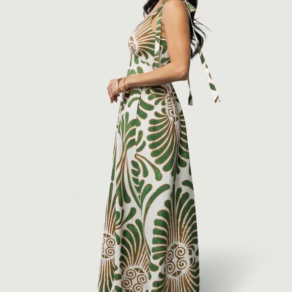 Baltic Born Camila Maxi Dress | Ivory + Green Print Size Large - Picture 3 of 5
